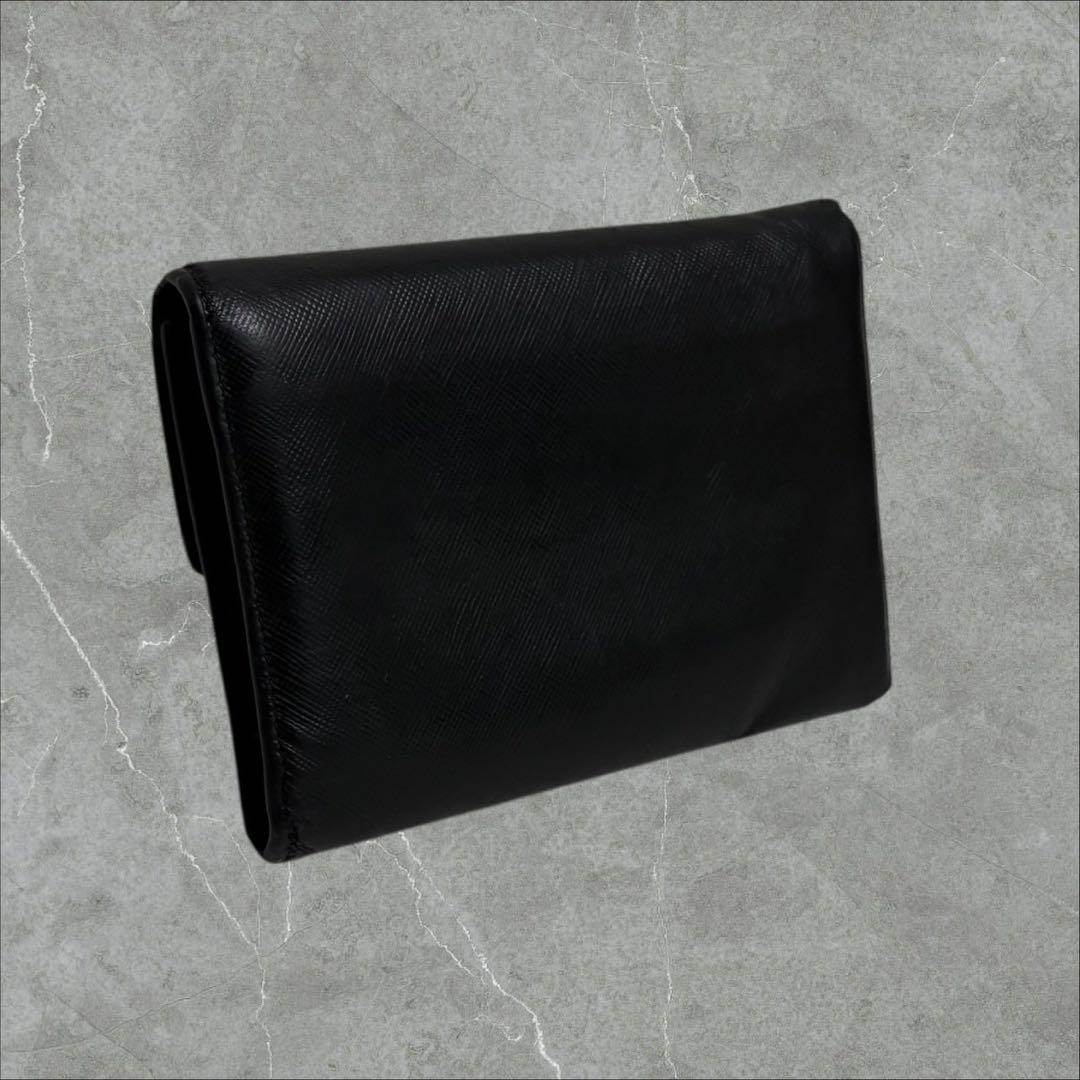 美品✨ プラダ PRADA 三つ折り 財布 サフィアーノ 三角ロゴ ブラック