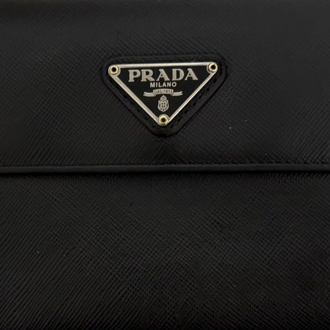 美品✨ プラダ PRADA 三つ折り 財布 サフィアーノ 三角ロゴ ブラック