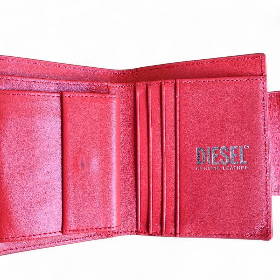 【極美品】ディーゼル 二つ折り財布 デカロゴ レッド ワンダーカミール